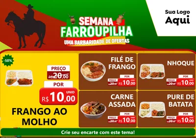 Modelo de Encarte para Encarte A4 Horizontal com o tema Semana Farroupilha - Uma Barbaridade de Ofertas para Restaurante