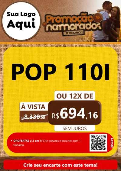 Modelo de Cartaz para Cartaz A4 Vertical com o tema Promoção Namorados para Concessionaria de Motos