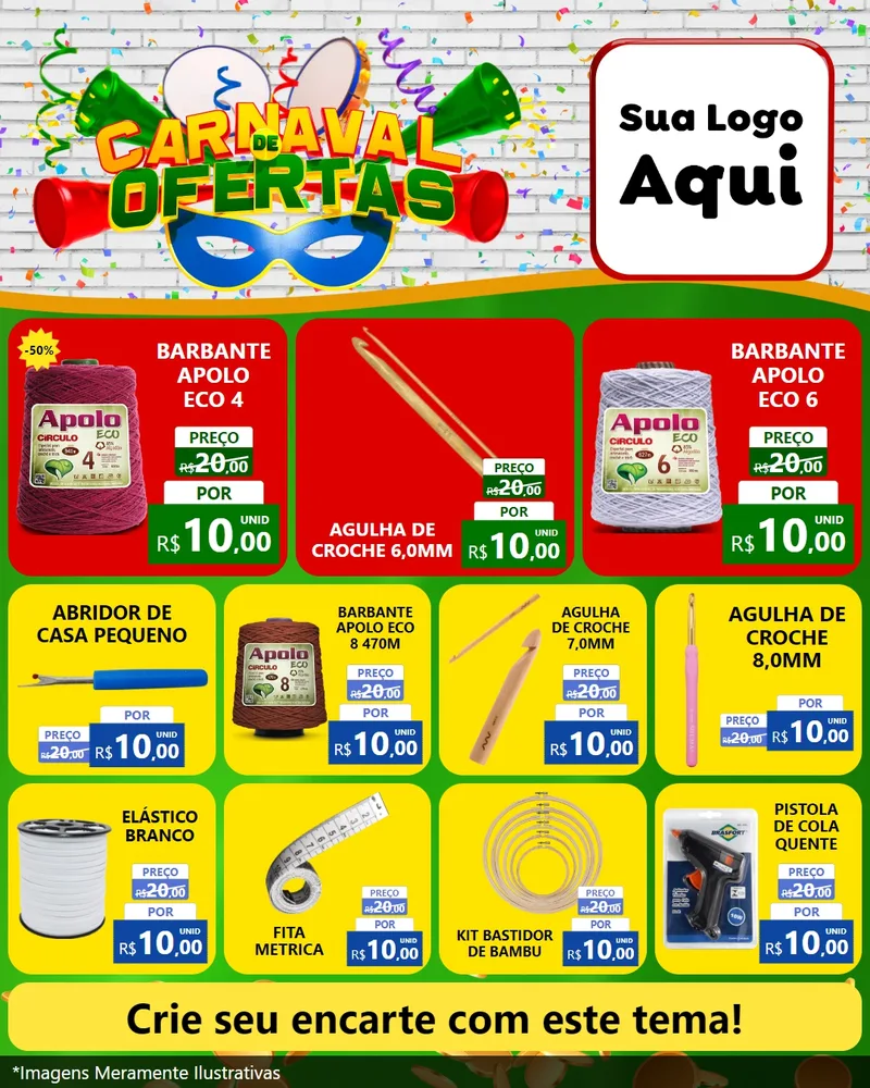 Modelo de Rede Social para Feed Instagram com o tema Carnaval de Ofertas para Armarinho e Aviamentos