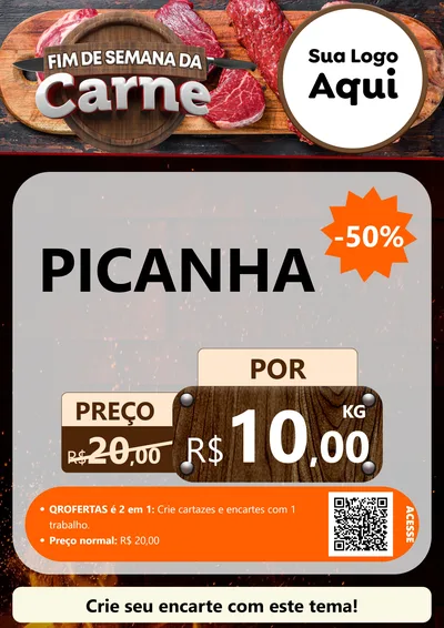 Modelo de Cartaz para Cartaz A4 Vertical com o tema Fim de Semana da Carne para Açougue