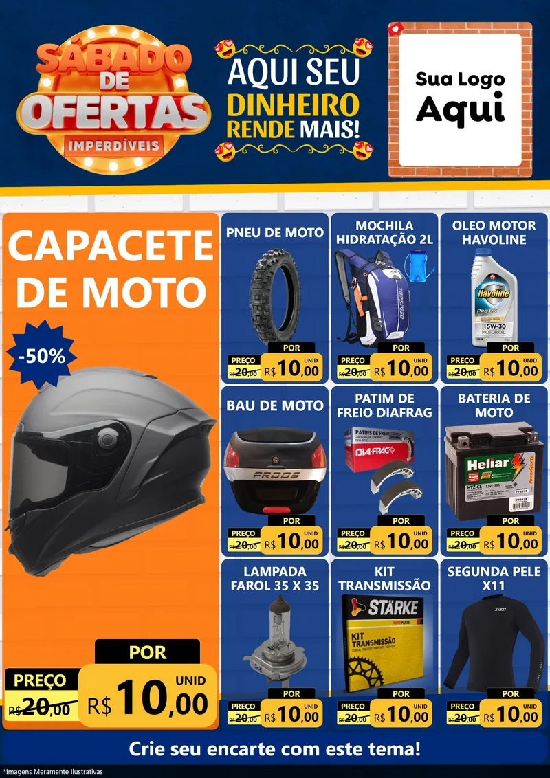 Modelo de Encarte para Encarte A4 Vertical com o tema Sábado de Ofertas Imperdíveis para Moto peças