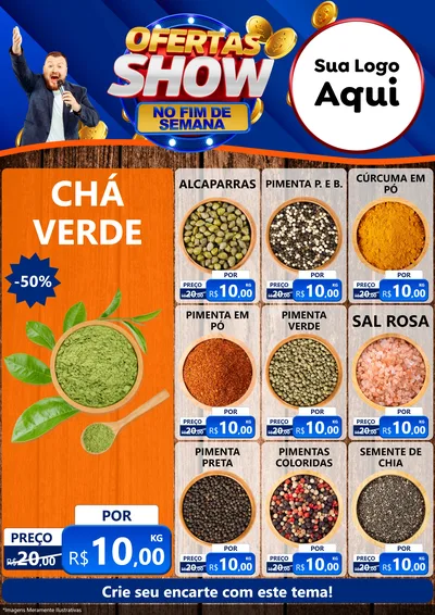 Modelo de Encarte para Encarte A4 Vertical com o tema Ofertas Show No Fim De Semana para Produtos Naturais
