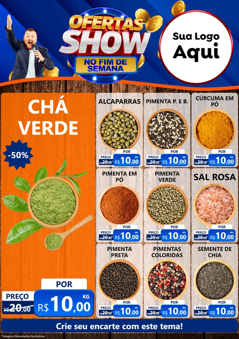 Modelo de Encarte para Encarte A4 Vertical com o tema Ofertas Show No Fim De Semana para Produtos Naturais