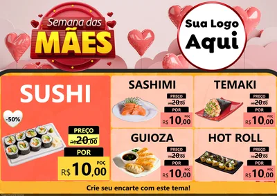 Modelo de Encarte para Encarte A4 Horizontal com o tema Semana das Mães para Comida japonesa