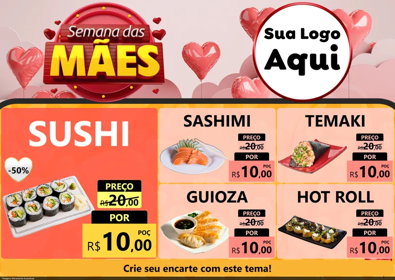 Modelo de Encarte para Encarte A4 Horizontal com o tema Semana das Mães para Comida japonesa