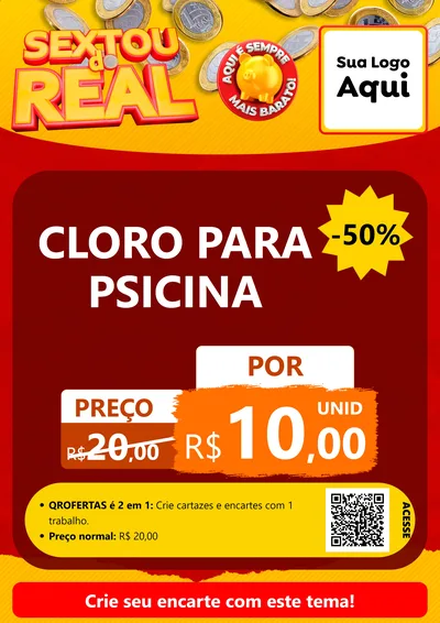 Modelo de Cartaz para Cartaz A4 Vertical com o tema Sextou do Real para Produtos para Piscina