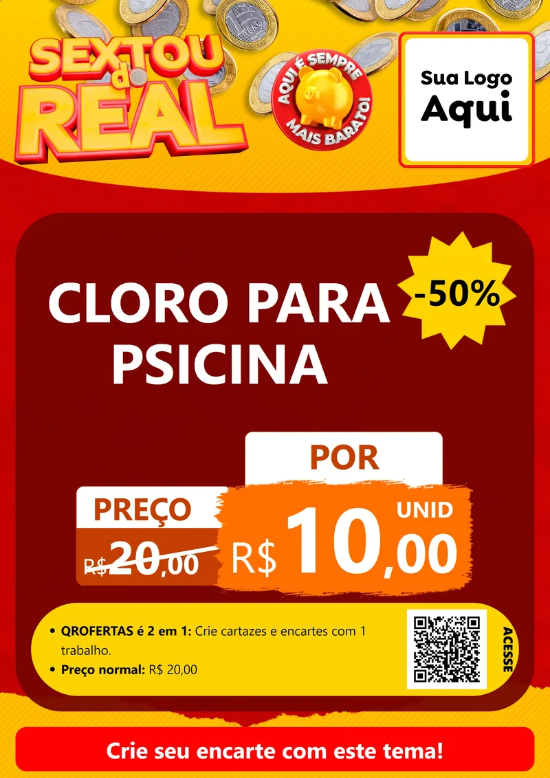 Modelo de Cartaz para Cartaz A4 Vertical com o tema Sextou do Real para Produtos para Piscina
