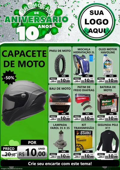 Modelo de Encarte para Encarte A4 Vertical com o tema Promoção de Aniversário - 10 Anos para Moto peças