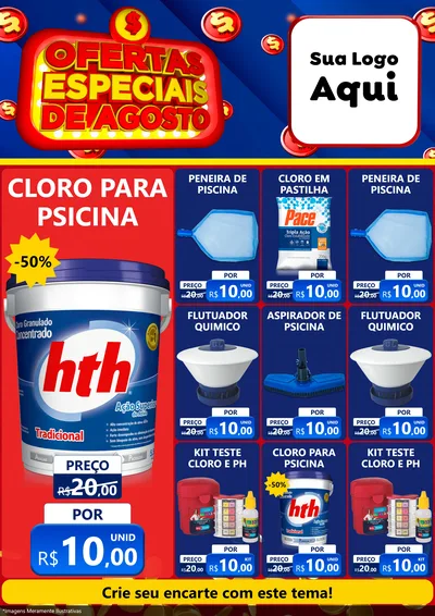 Modelo de Encarte para Encarte A4 Vertical com o tema Ofertas Especiais de Agosto para Produtos para Piscina