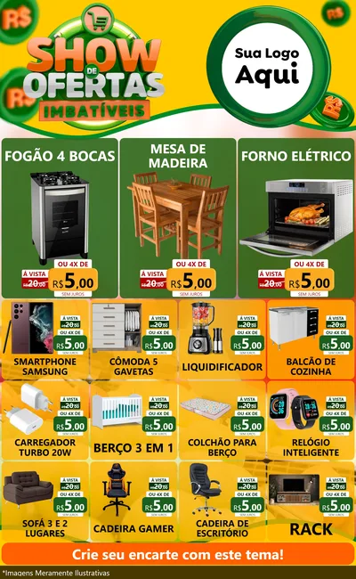 Modelo de Encarte para Encarte Grande com o tema Show de Ofertas Imbatíveis para Móveis e Eletro