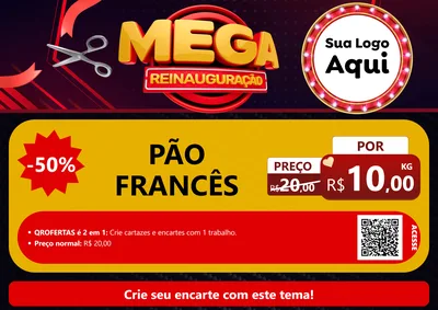 Modelo de Cartaz para Cartaz A4 Horizontal com o tema Mega Reinauguração para Padaria