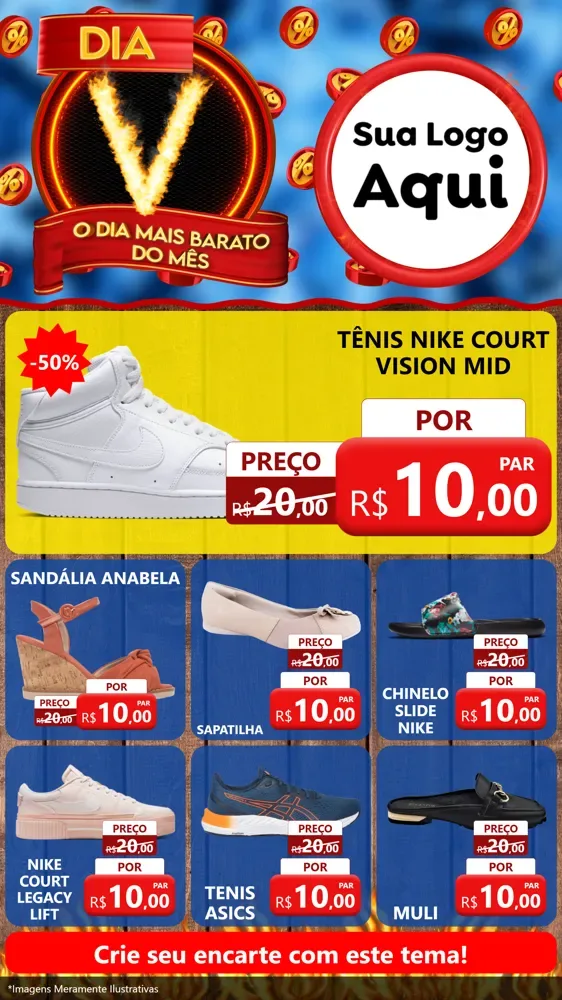 Modelo de Rede Social para Stories com o tema Dia V - O Dia Mais Barato Do Mês para Calçados