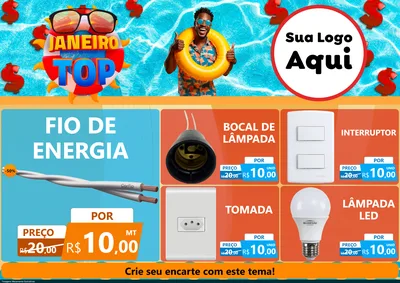 Modelo de Encarte para Encarte A4 Horizontal com o tema Janeiro Top para Materiais Elétricos