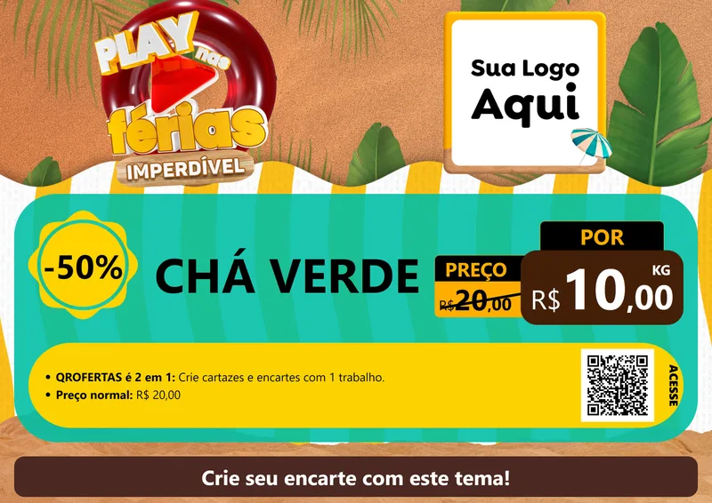 Modelo de Cartaz para Cartaz A4 Horizontal com o tema Play Nas Férias Imperdível para Produtos Naturais