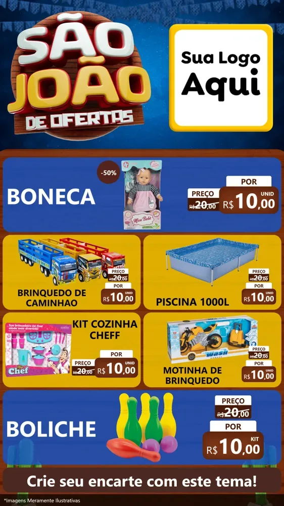 Modelo de TV para TV Vertical com o tema São João Ofertas Imbatíveis! - Junina para Brinquedos