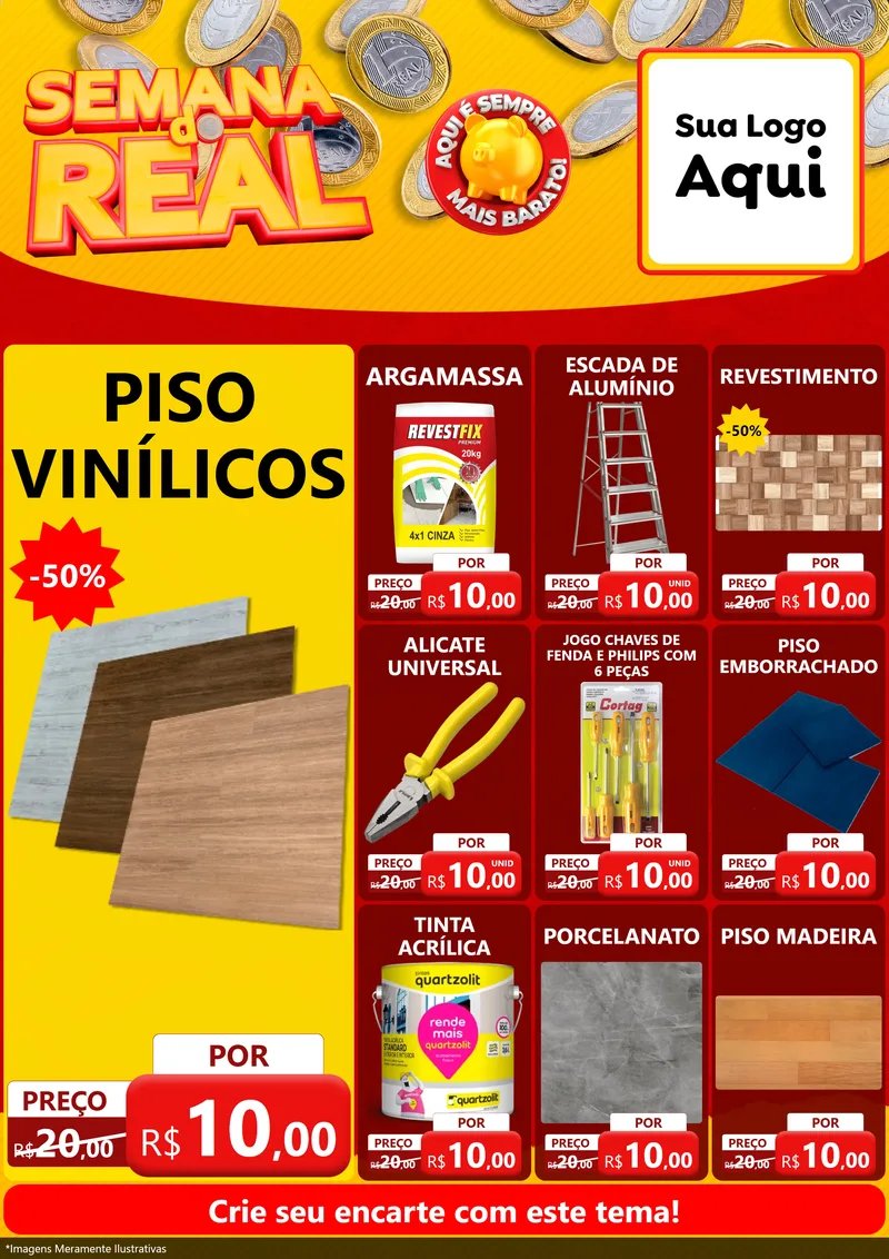 Modelo de Encarte para Encarte A4 Vertical com o tema Semana do Real para Material para Construção