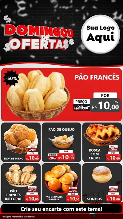 Modelo de Rede Social para Stories com o tema Domingou de Ofertas para Padaria