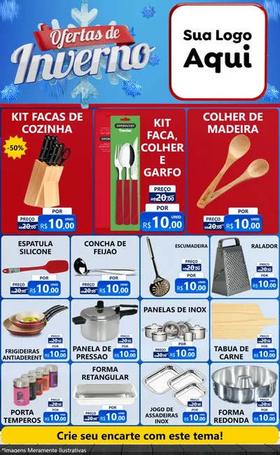 Modelo de Encarte para Encarte Grande com o tema Ofertas de Inverno para Utilidades Domésticas
