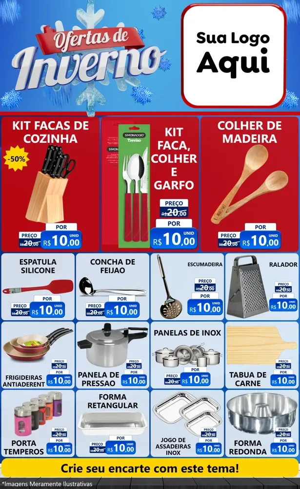 Modelo de Encarte para Encarte Grande com o tema Ofertas de Inverno para Utilidades Domésticas