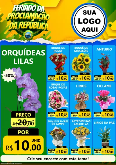 Modelo de Encarte para Encarte A4 Vertical com o tema Feriado da Proclamação da República para Floricultura e jardim