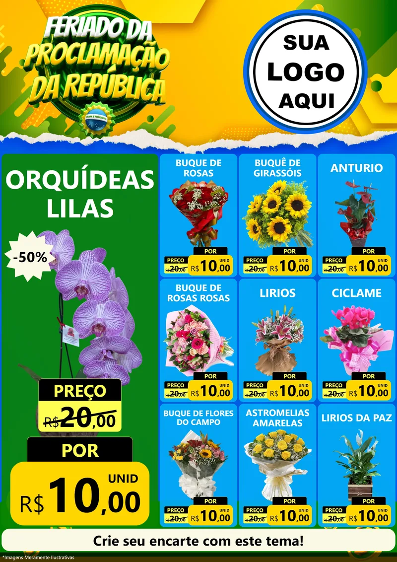 Modelo de Encarte para Encarte A4 Vertical com o tema Feriado da Proclamação da República para Floricultura e jardim