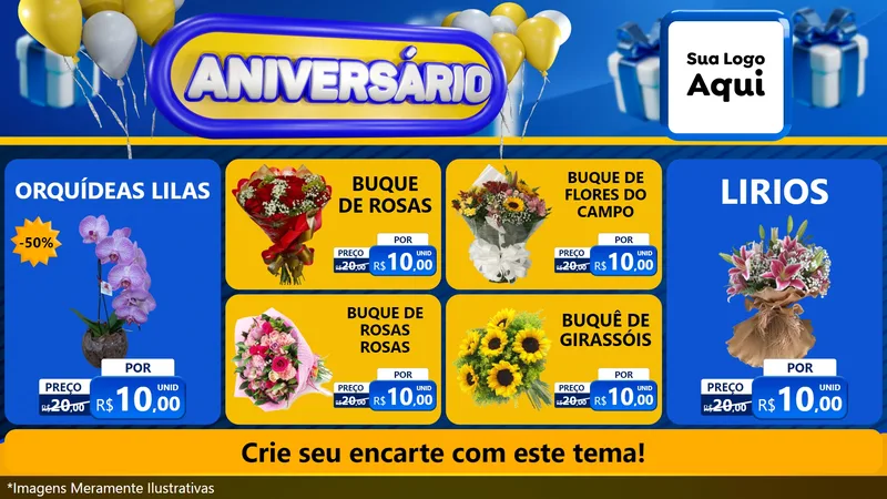 Modelo de TV para TV Horizontal com o tema Aniversário para Floricultura e jardim