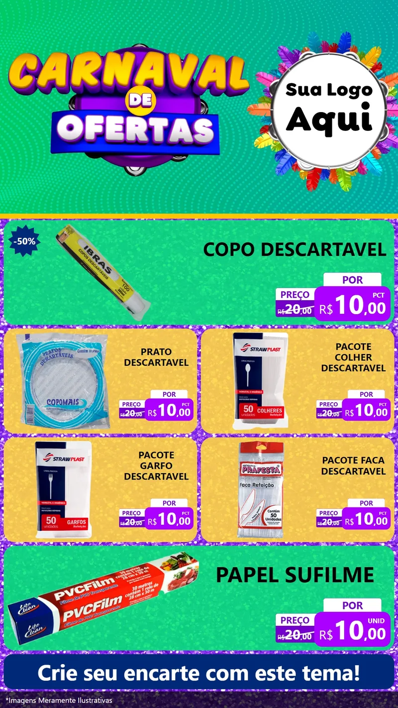 Modelo de TV para TV Vertical com o tema Carnaval de Ofertas para Embalagens