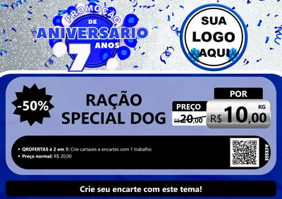 Modelo de Cartaz para Cartaz A4 Horizontal com o tema Promoção de Aniversário - 7 Anos para Pet Shop