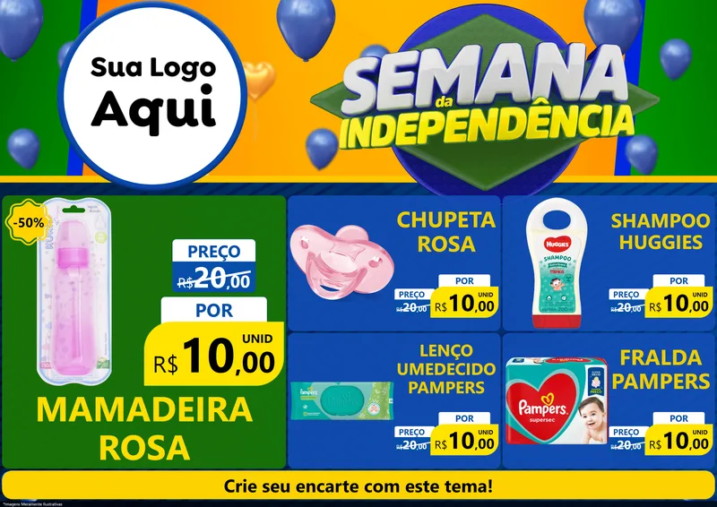 Modelo de Encarte para Encarte A4 Horizontal com o tema Semana da Independência para Bebês
