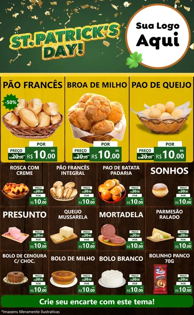 Modelo de Encarte para Encarte Grande com o tema St Patriks Day para Padaria