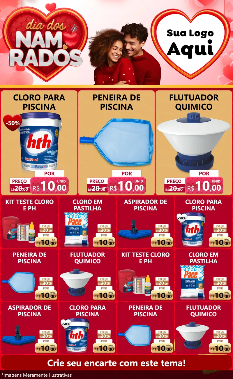 Modelo de Encarte para Encarte Grande com o tema Dia dos Namorados para Produtos para Piscina