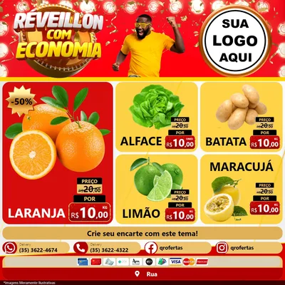 Modelo de Rede Social para Feed Facebook com o tema Réveillon com Economia para Hortifrúti