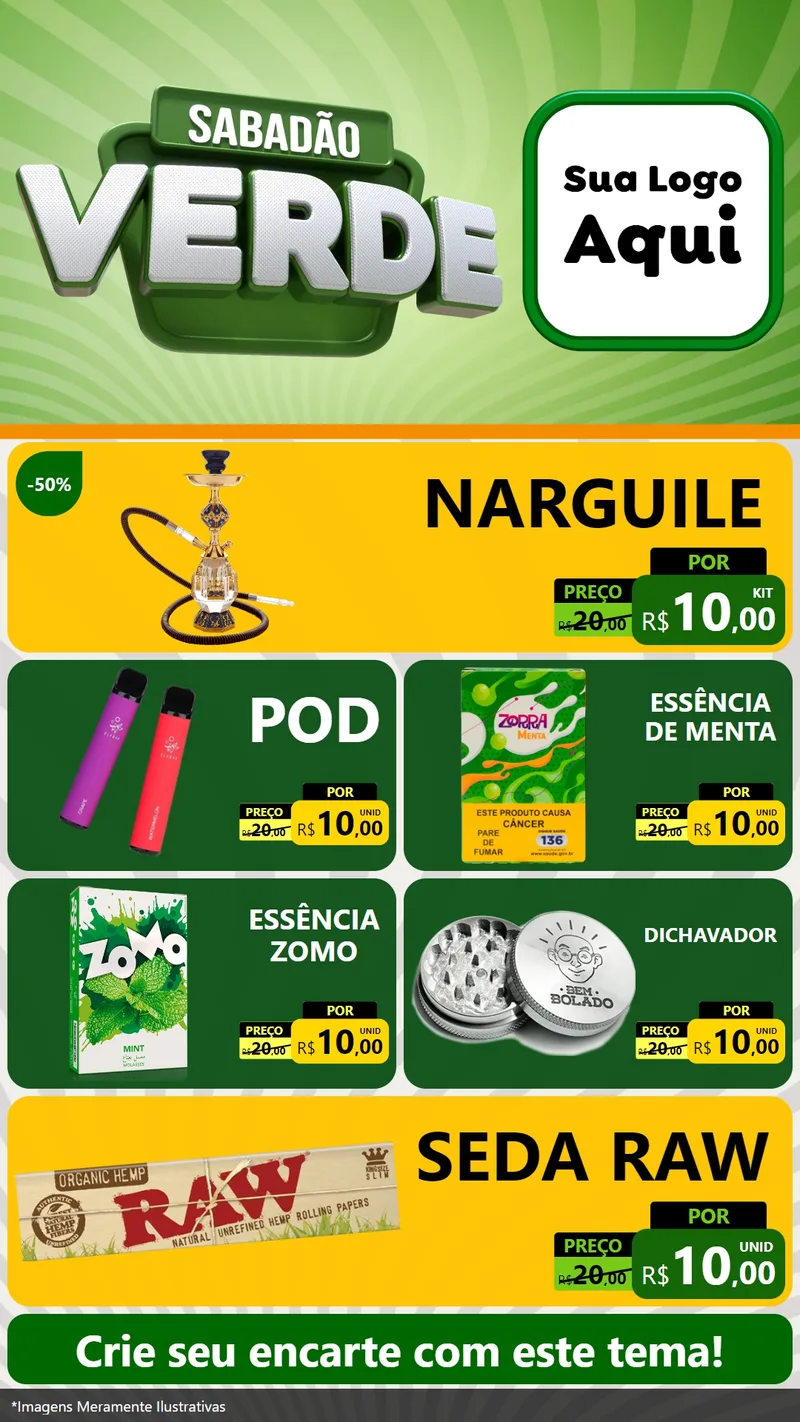 Modelo de TV para TV Vertical com o tema Sabadão Verde para Tabacaria