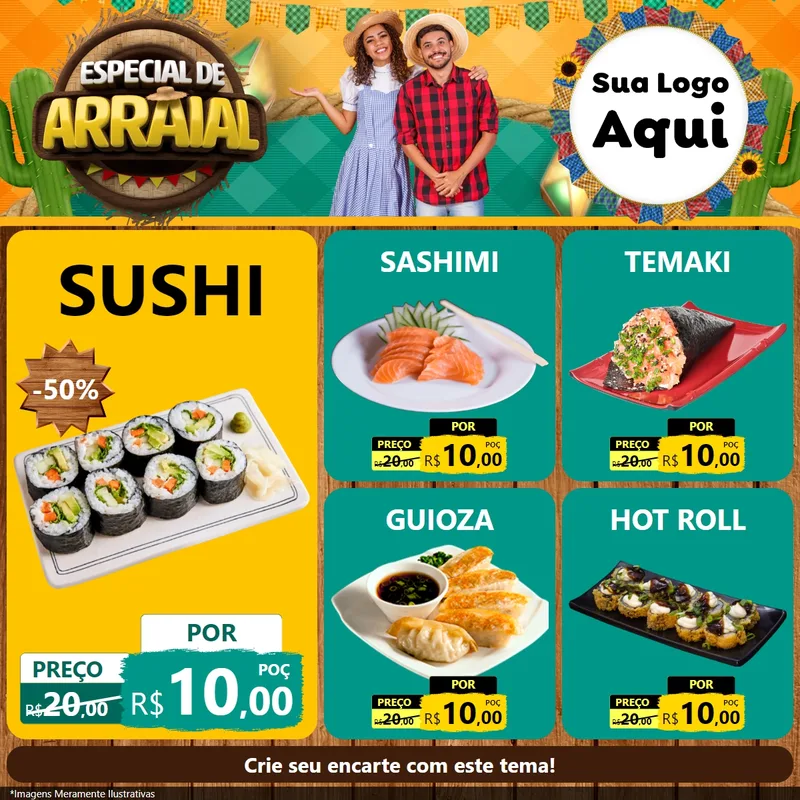 Modelo de Rede Social para Feed Facebook com o tema Especial De Arraial para Comida japonesa