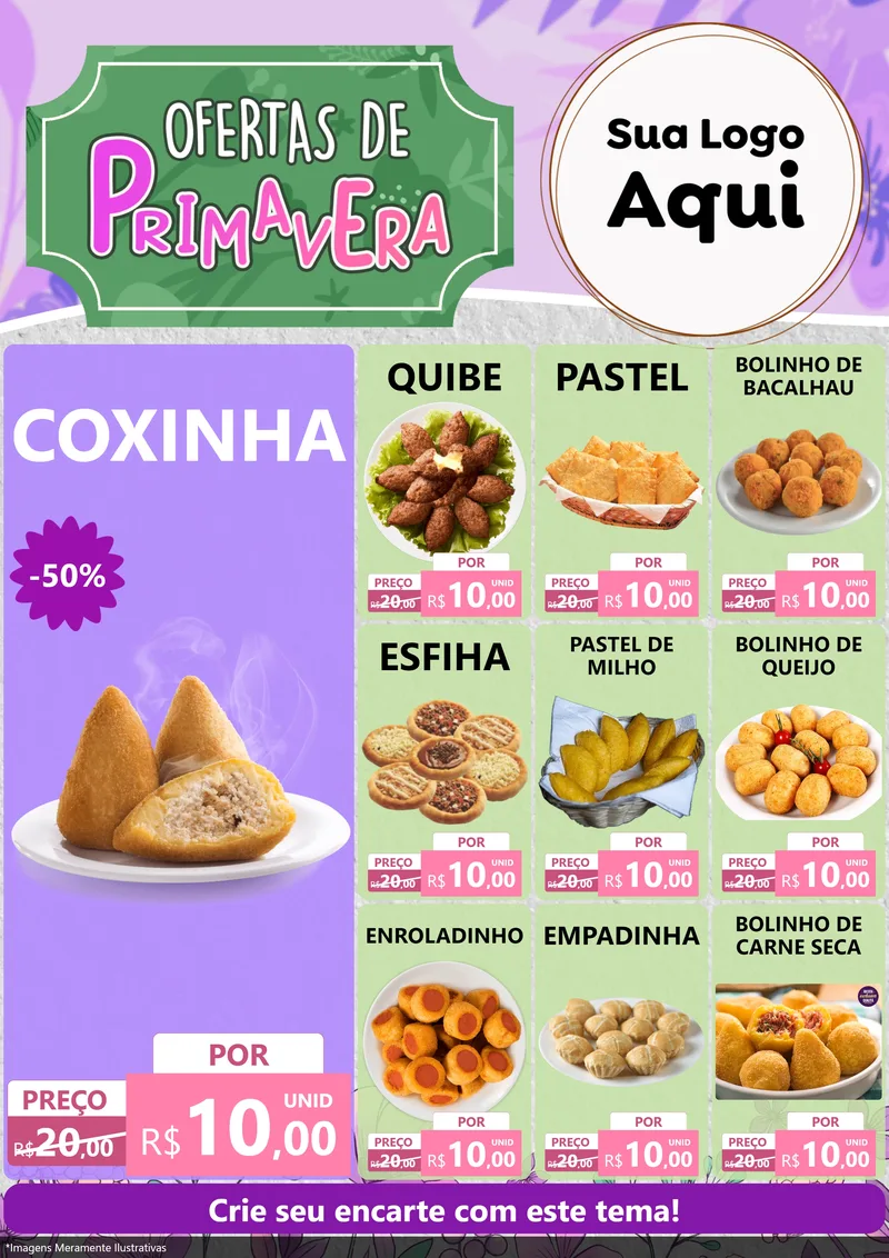 Modelo de Encarte para Encarte A4 Vertical com o tema Ofertas de Primavera para Salgadaria