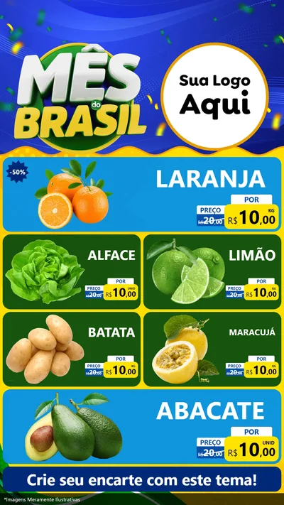 Modelo de TV para TV Vertical com o tema Mês do Brasil para Hortifrúti