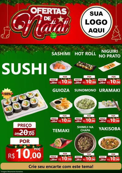 Modelo de Encarte para Encarte A4 Vertical com o tema Ofertas de Natal para Comida japonesa