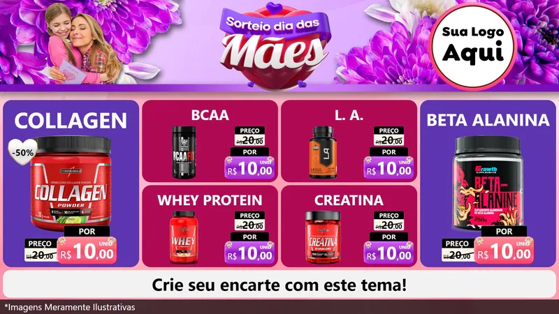 Modelo de TV para TV Horizontal com o tema Sorteio Dia das Mães para Suplementos alimentares
