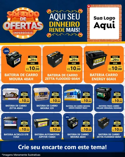 Modelo de Rede Social para Feed Instagram com o tema Sábado de Ofertas Imperdíveis para Baterias Elétricas