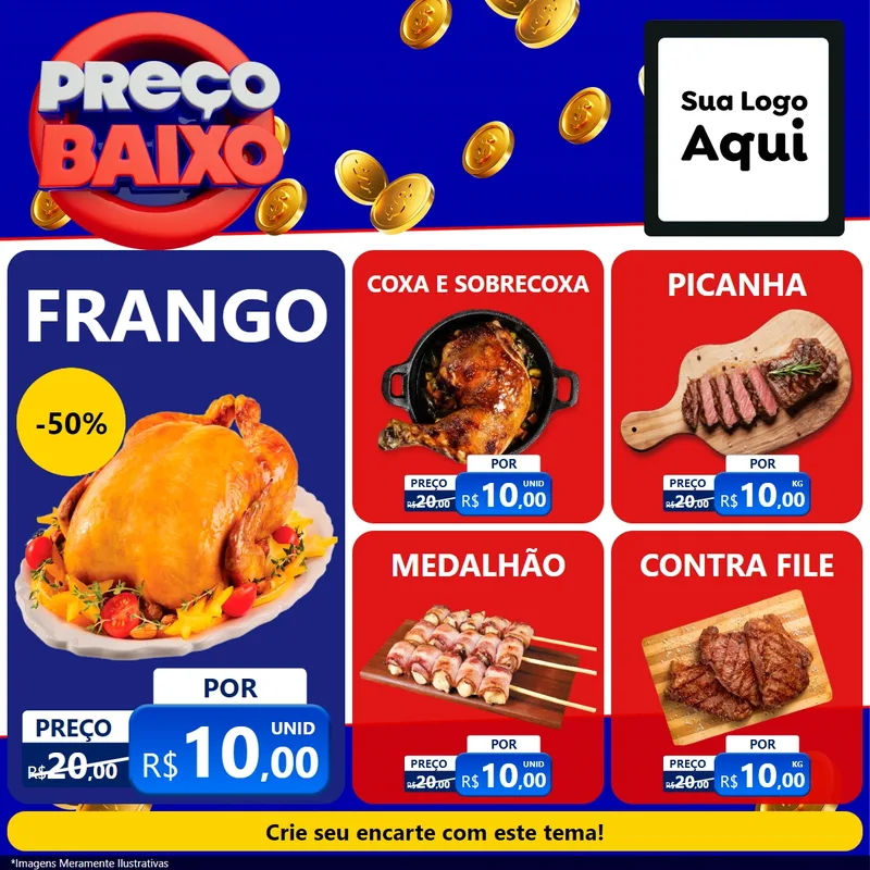 Modelo de Rede Social para Feed Facebook com o tema Preço Baixo para Assados
