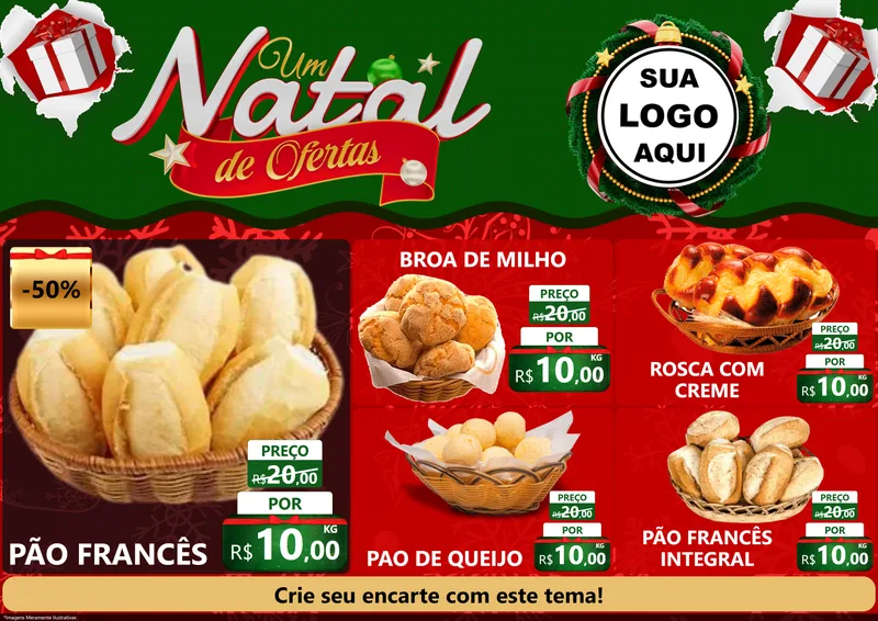 Modelo de Encarte para Encarte A4 Horizontal com o tema Um Natal de Ofertas para Padaria