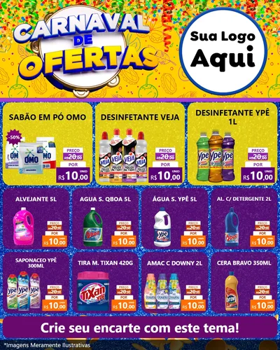 Modelo de Rede Social para Feed Instagram com o tema Carnaval de Ofertas para Produtos de Limpeza
