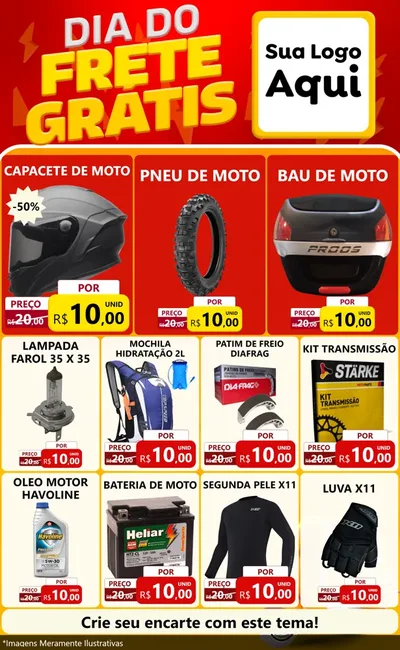 Modelo de Encarte para Encarte Grande com o tema Dia do Frete Grátis para Moto peças