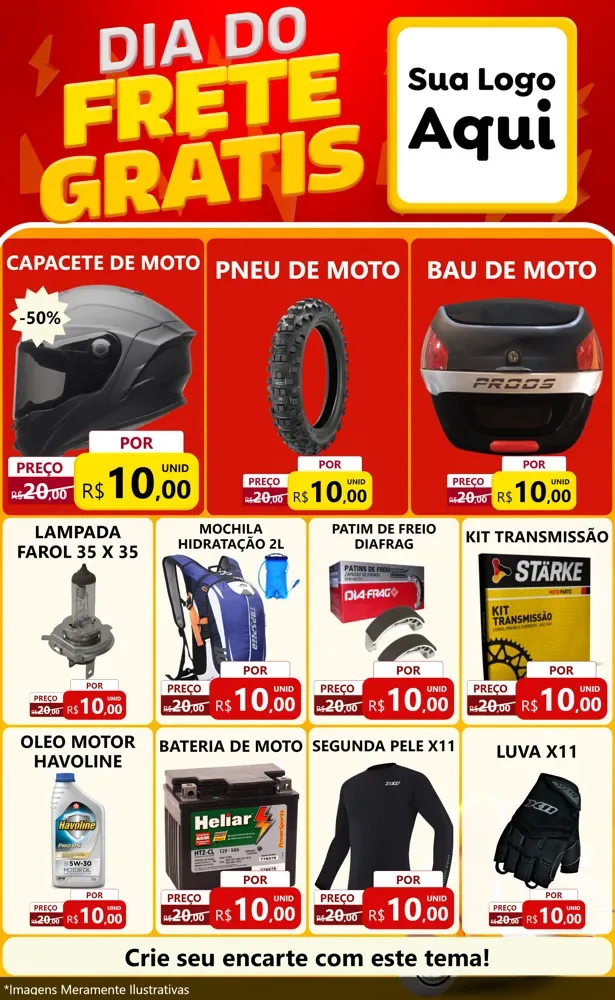 Modelo de Encarte para Encarte Grande com o tema Dia do Frete Grátis para Moto peças