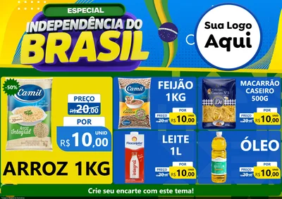 Modelo de Encarte para Encarte A4 Horizontal com o tema Especial Independência do Brasil para Supermercado