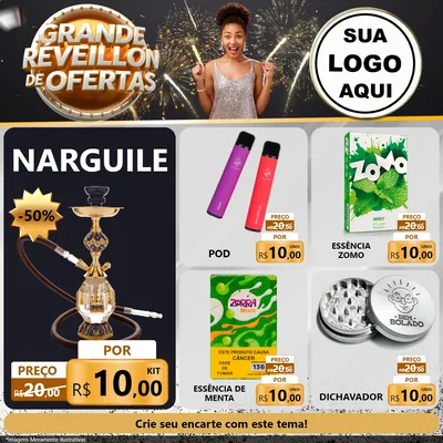 Modelo de Rede Social para Feed Facebook com o tema Grande Réveillon de Ofertas para Tabacaria