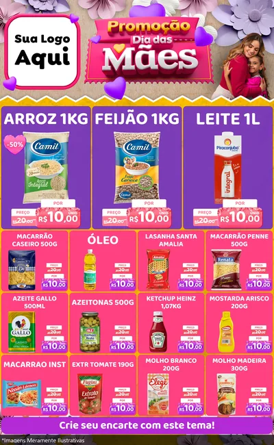 Modelo de Encarte para Encarte Grande com o tema Promoção Dia das Mães para Supermercado