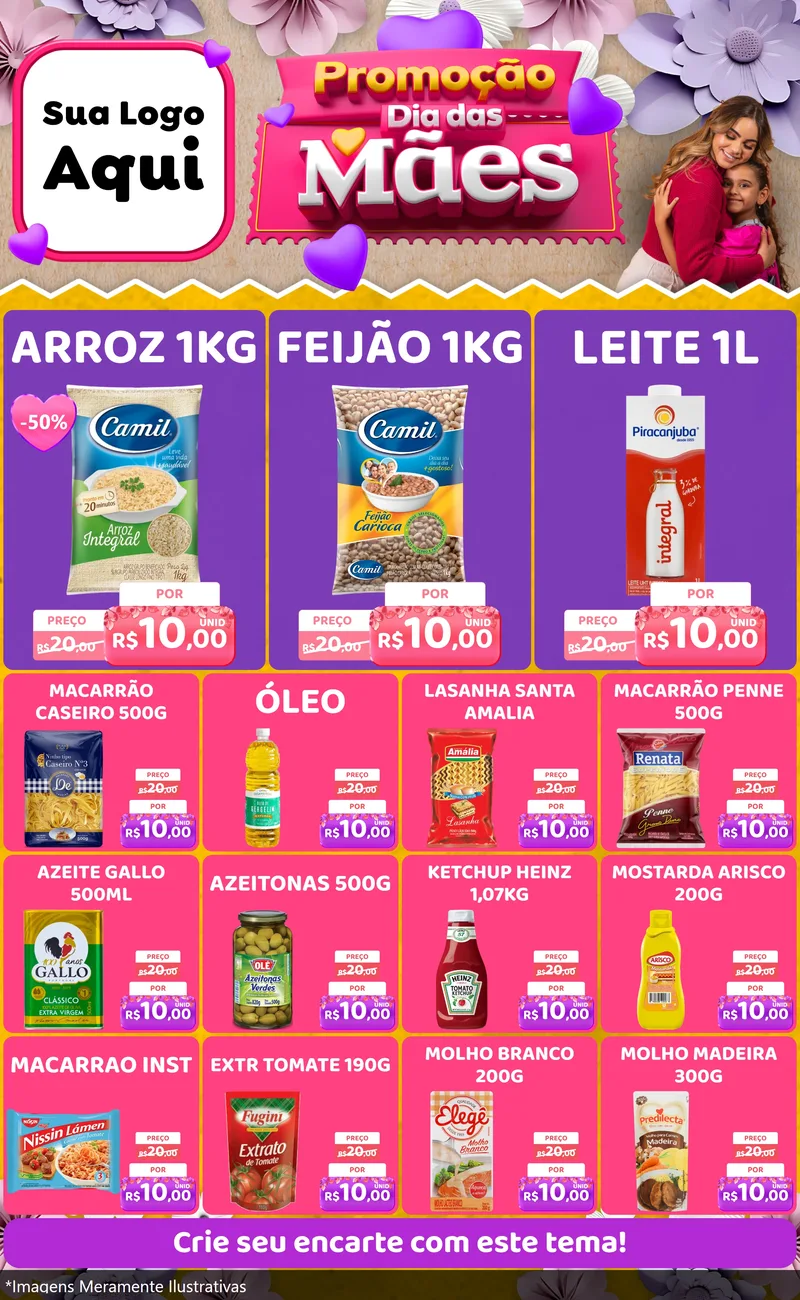 Modelo de Encarte para Encarte Grande com o tema Promoção Dia das Mães para Supermercado