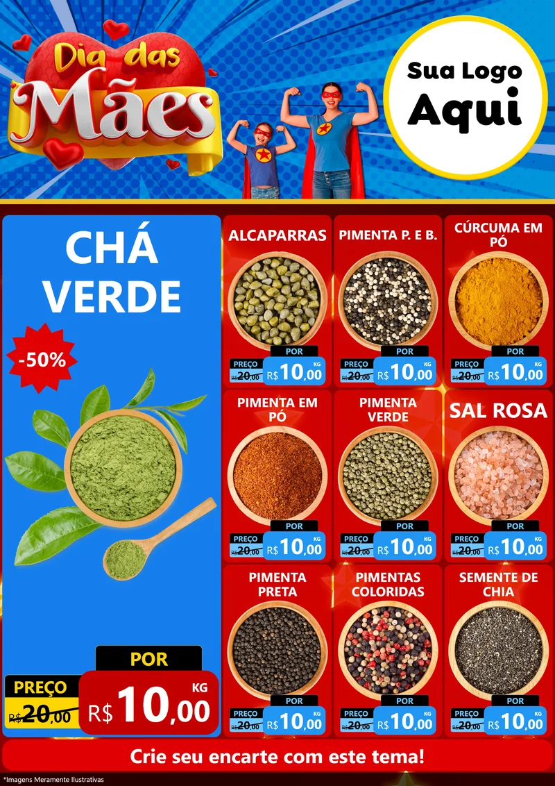 Modelo de Encarte para Encarte A4 Vertical com o tema Dia das Mães para Produtos Naturais