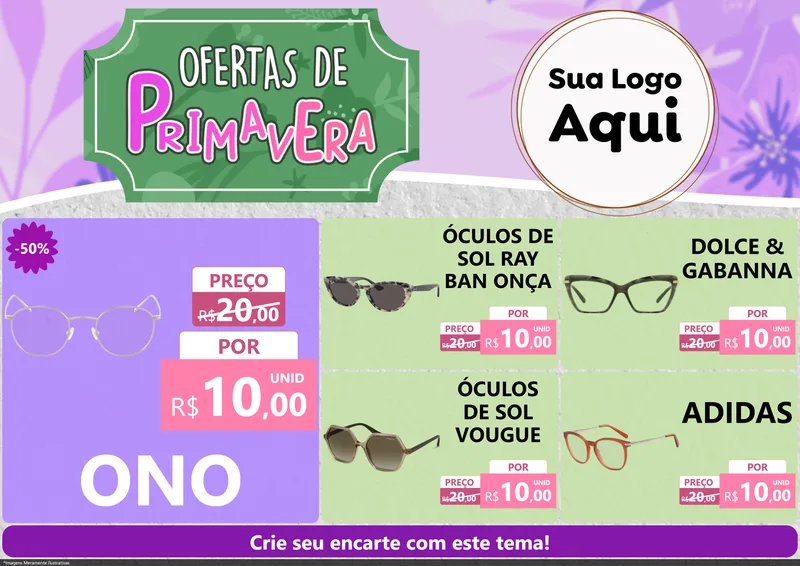 Modelo de Encarte para Encarte A4 Horizontal com o tema Ofertas de Primavera para Óticas